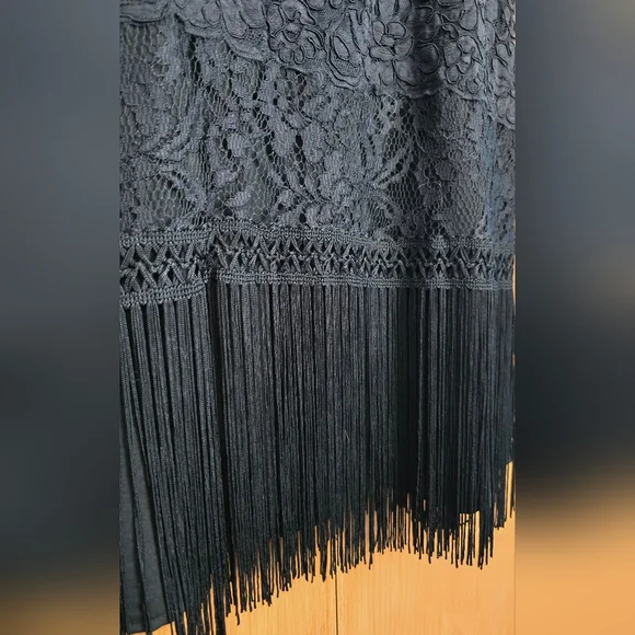 Free People Black Lace Fringe Flapper Charleston Dress NWT Sz 0 LBD Prom - Picture 5 of 11
